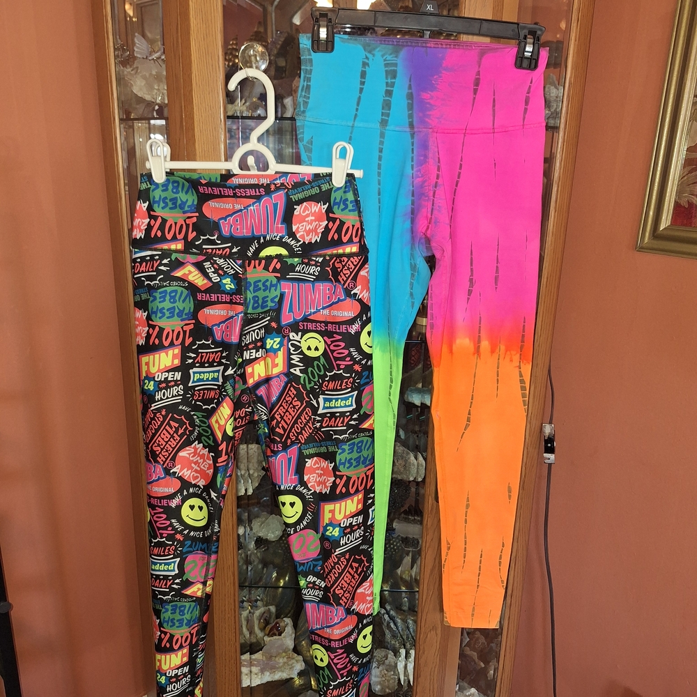 Zumba Fitness Kids Neon Graphic Leggings - Pink, Orange, Blue, Green - Picture 4 of 16